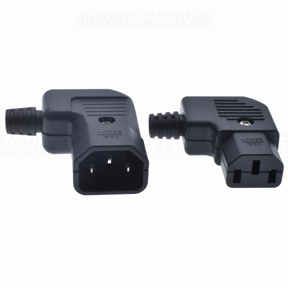 2PCS Black Elbow IEC320 C14 C13 Electrical AC Socket Power Cord Wiring Power Plug Assemble IEC Connector Outlet Socket Mount 10A