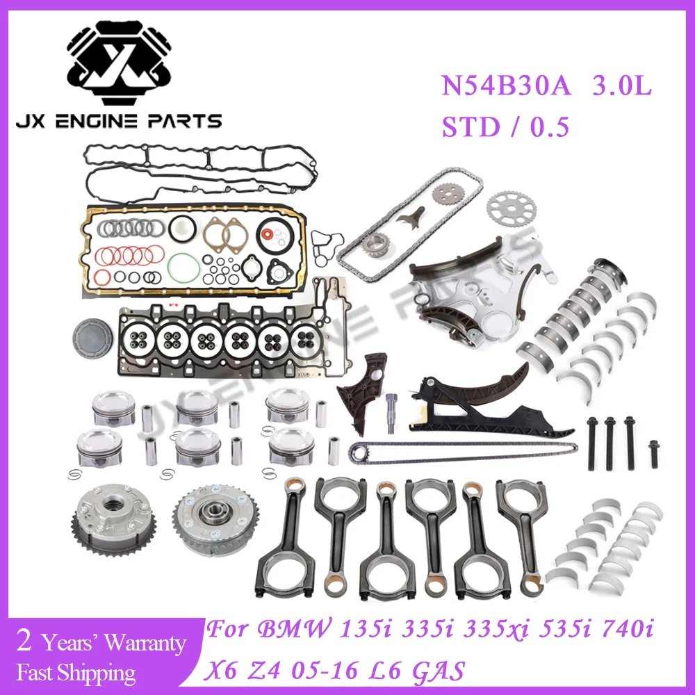 N54 Engine Rebuild Timing Chain Kit Piston ConRod Bearing Gasket Set For BMW 3.0 135i 335i 535i 740i 740li X6 3.0L 3.0T N54B30
