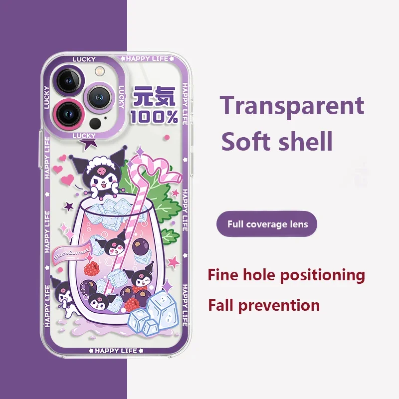 Sanrio Kuromi Cinnamoroll Case for iPhone 16 14 11 Pro Max 13 12 Mini XR XS X 8 7 6 6S Plus SE 2020 Silicone Shockproof Cover