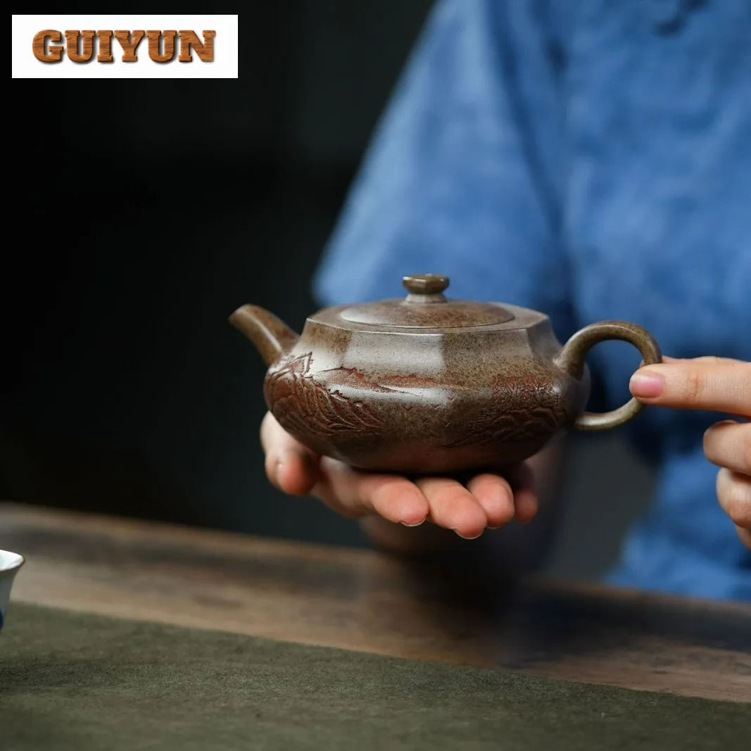 

210ml Luxury Yixing Purple Clay Teapots Handmade Landscape Pot Raw Ore Agilawood Mud Kettle With Strainer Zisha Teaset Tableware