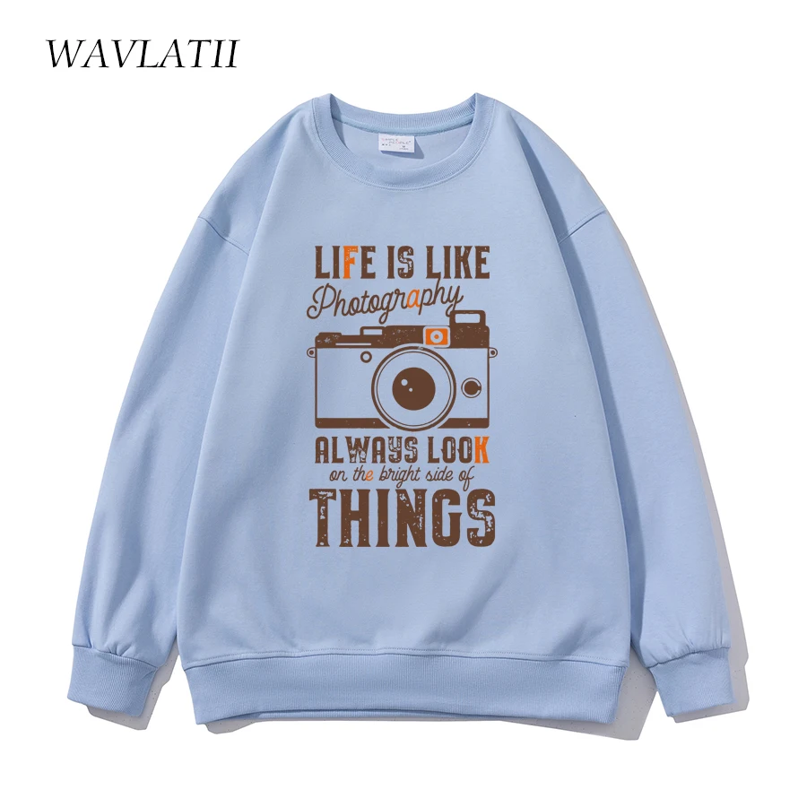 WAVLATII New Women Pullovers Sweatshirts Female Khaki Casual Letter Printed Hoodie Unisex Spring Autumn Tops for Youngth WH2359