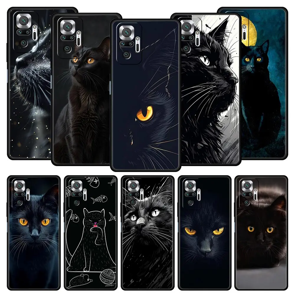

Phone Case For Xiaomi Redmi Note 14 13 12 5G 11 10 Pro Plus 4G 9S 9 14C 13C 12C 10C 9C 9A Soft TPU Cover Black Cat