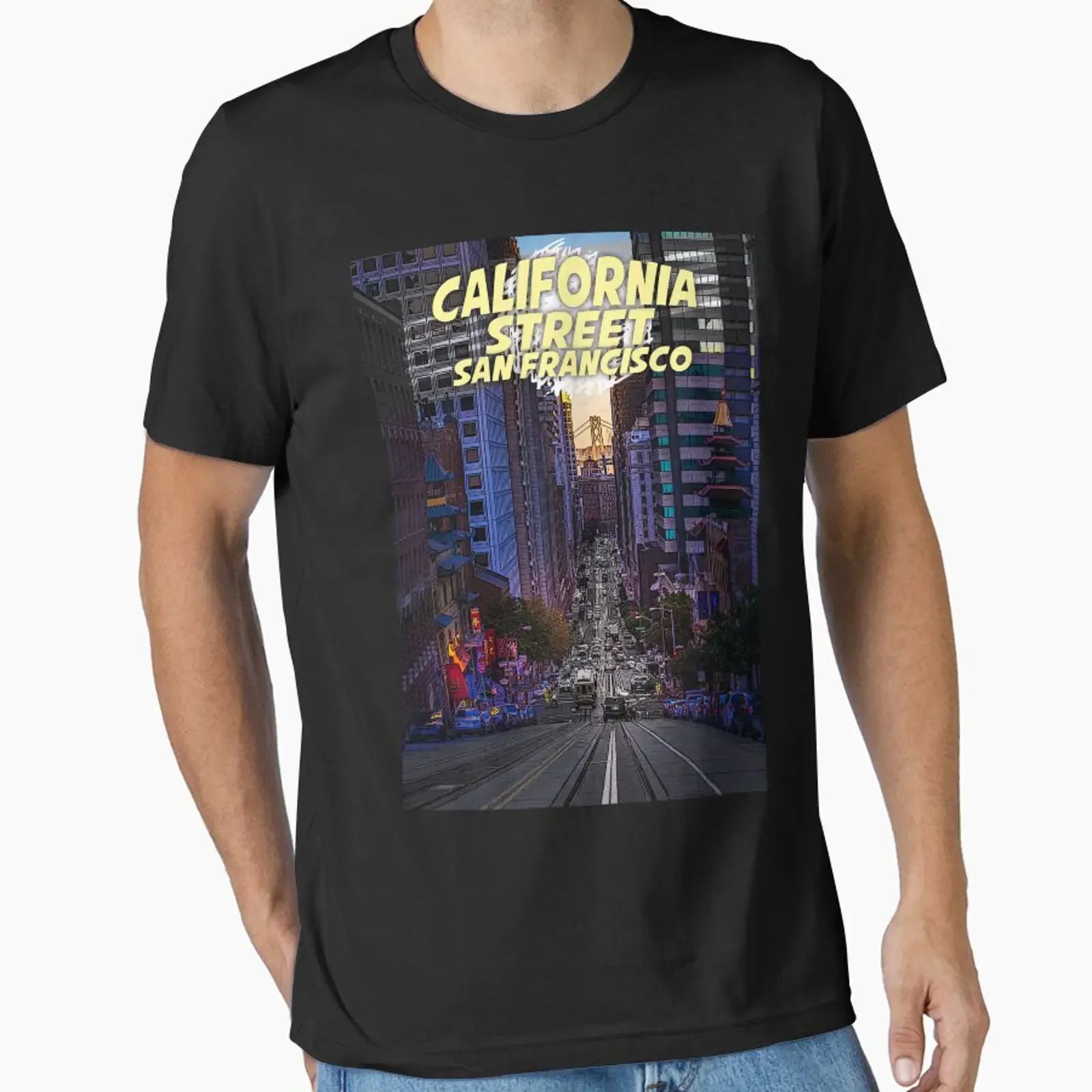 CALIFORNIA STREET SAN FRANCISCO Essential T-Shirt im Vintage-Stil, gewaschen, Unisex, Grafikdesigner-Kleidung, lässig, vielseitig, bequem