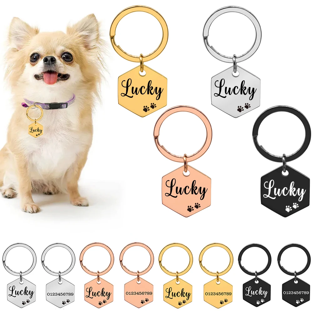 Free Engraving Pet ID Dog Tags Keychain Pet Dog Collar Accessories Decoration Collars Stainless Steel Dog Pet Customized Tags