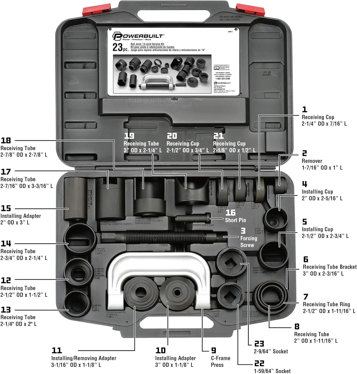 Imagem -03 - Bola e u Joint Service Grupo Kit de Ferramentas Remover e Instalar Articulações Esféricas Receber Tubo Adaptadores Soquetes648617 23 Pcs