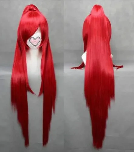 Sharon`Reinzuwasu Red Straight Anime Cosplay Party Wig+1Clip On Ponytail Hair