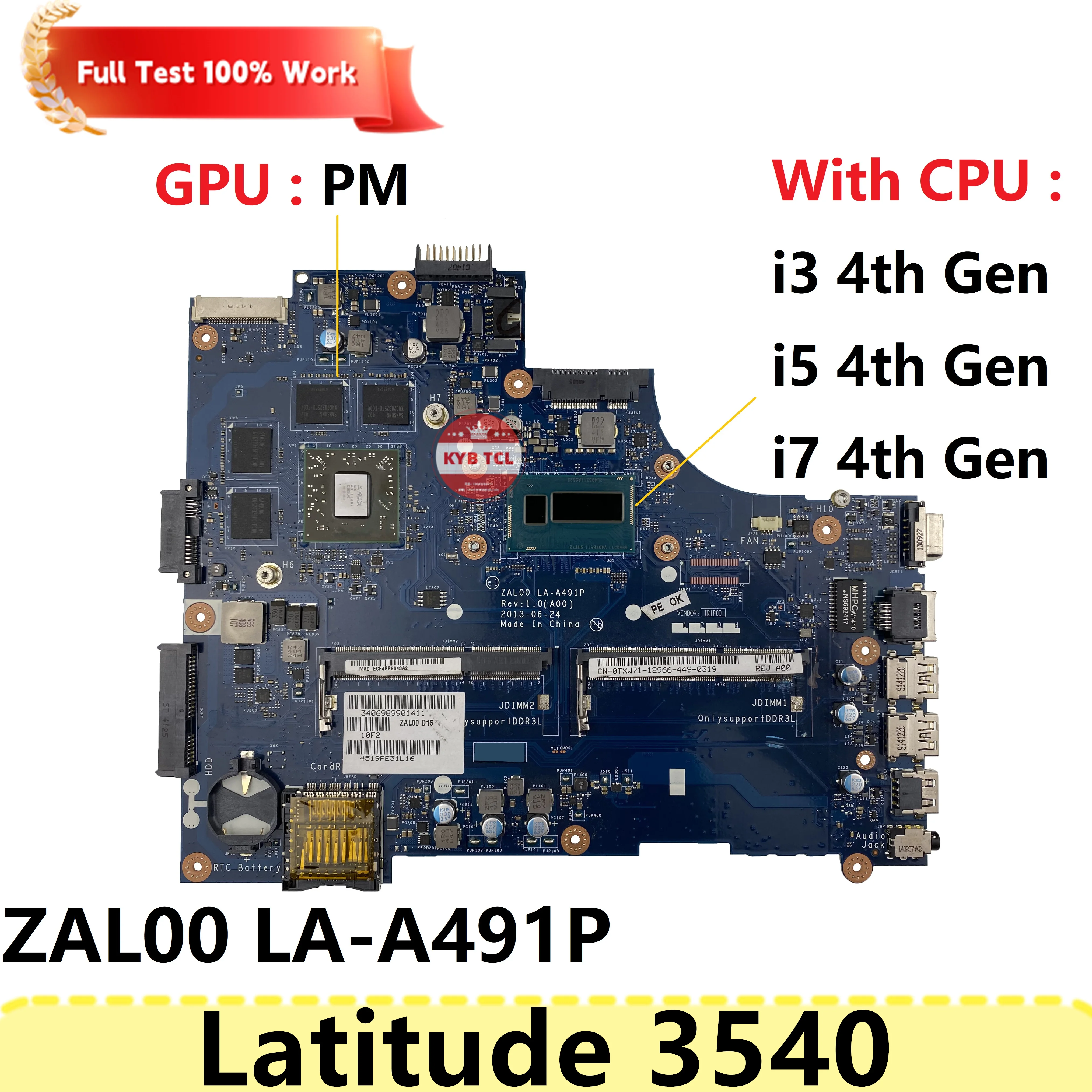 

For DELL Latitude 3540 Laptop Motherboard ZAL00 LA-A491P Mainboard 5Y41H 05Y41H CN-0TXW71 0TXW71 08MDVW W I3 I5 I7 CPU Notebook