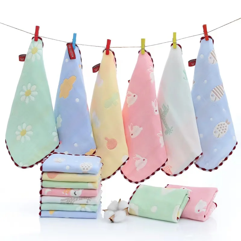 Cute Baby Face Washed Towel Cotton 6 Layers Gauze 25*25cm Square Newborn Infant Printed Cartoon Handkerchief Bathing Wipe Cloth