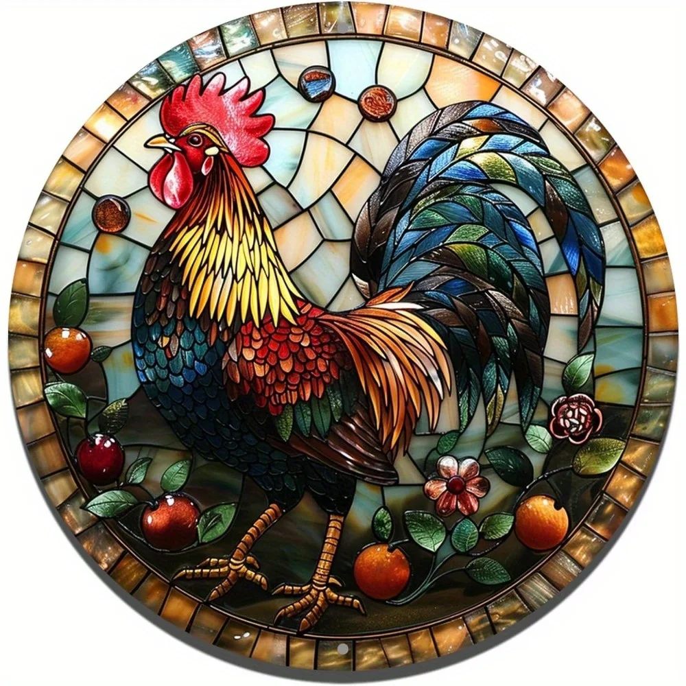 

Classic Round Aluminum Flat Sign, Decorative Rooster Door, Wall Hanging Art, Ideal Room, Home Decor Ornament with No Feathers
