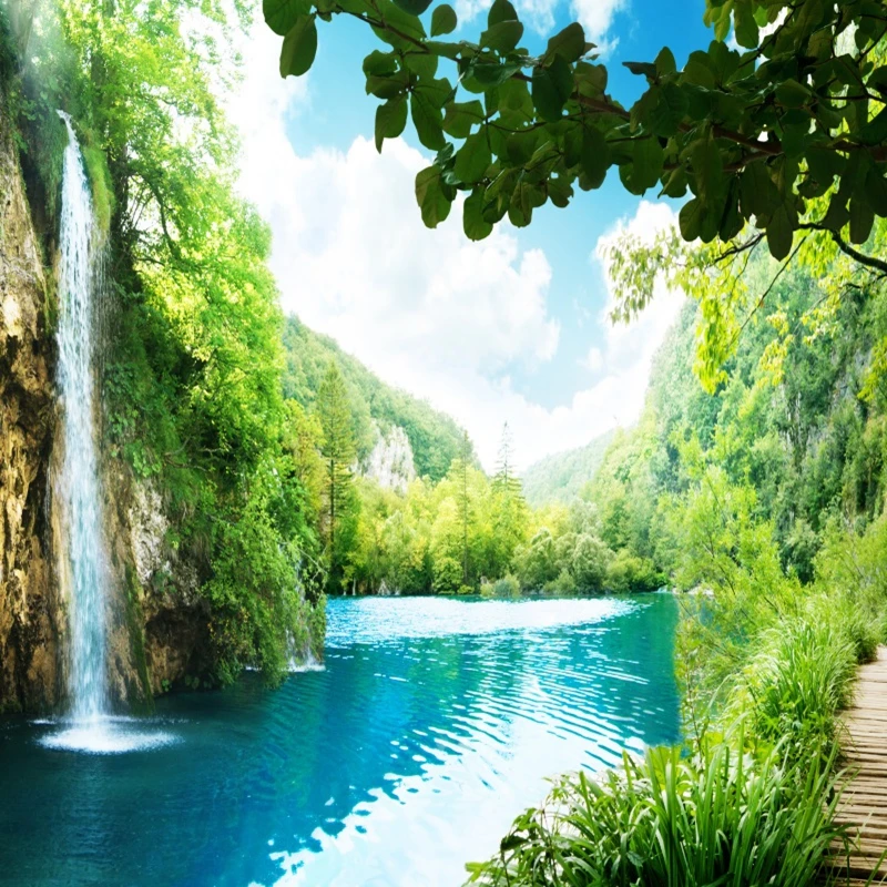 Spring Landscape Backdrop Photography Green Forest Waterfall Baby Photo Photographic Room Decor Background Photo Studio Shoots