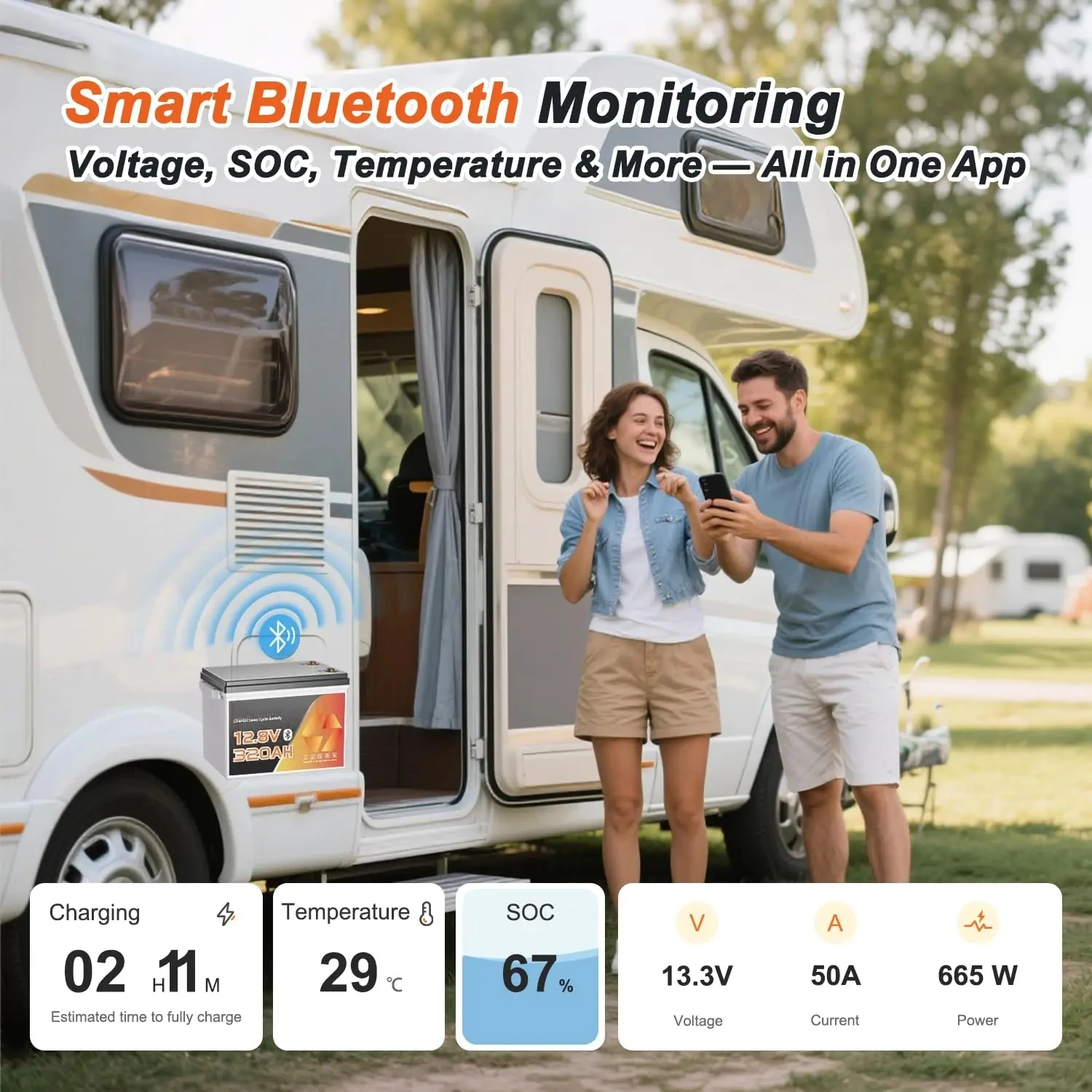 12V 320Ah Self-Heating LiFePO4 Battery 200A BMS Bluetooth Low Temp Cutoff Deep Cycle for RV Solar Camping, Customized