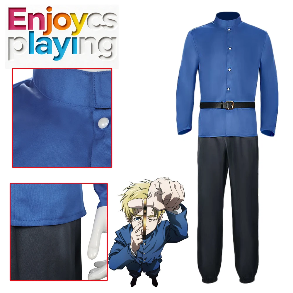 

Костюм для косплея Ральфа из аниме «Чикуё оф Ундоу ин Цуйте» для мужчин, взрослый, синий топ, черные брюки с поясом, для Хэллоуина и карнавала