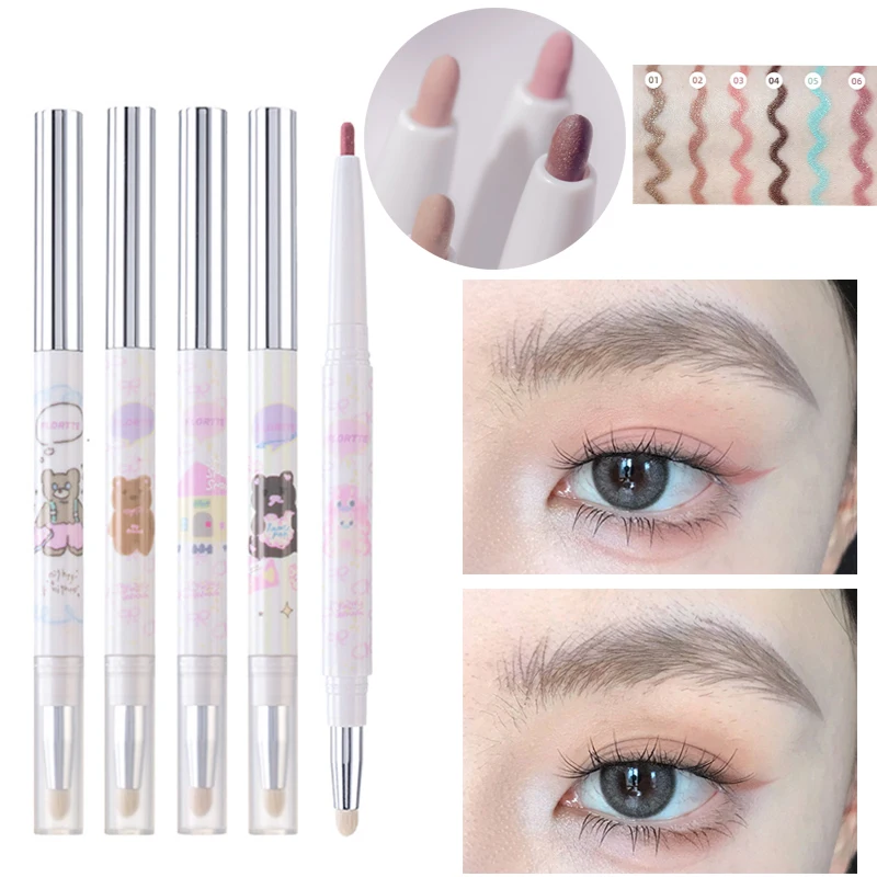 

FLORTTE 2 in 1 Eyeliner & Lying Silkworm Pencil with Brush Natural Smudge Proof Waterproof Easy To Color Eyeshadow Makeup Tools