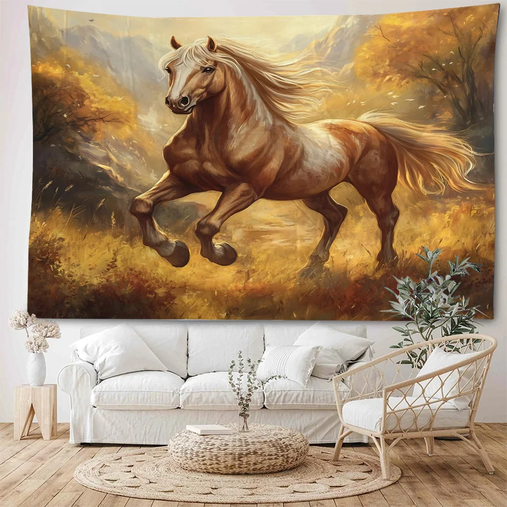 Running Horses Background Decoration Tapestry Running on the Grassland Background Decoration Tapestry Home Decoration