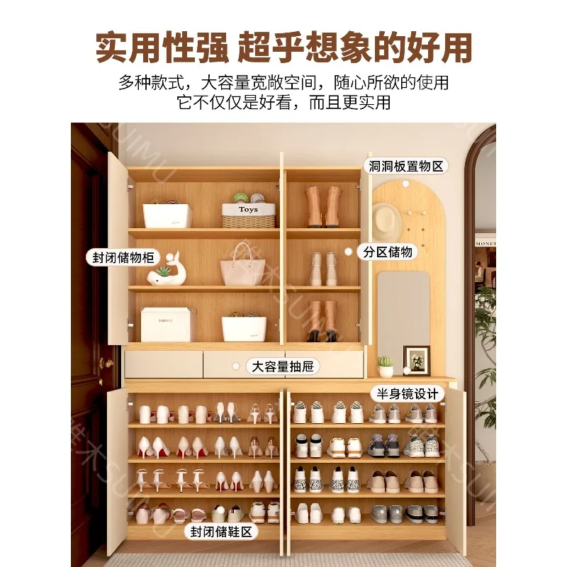 Solid wood shoe cabinet, household door against the wall, entrance cabinet, high-end light luxury, large-capacity locker with ho