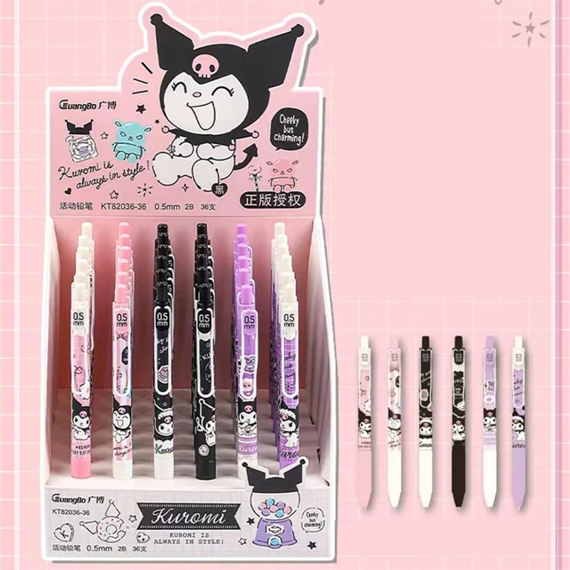 36 pcs/lot Sanrio Kawaii Kuromi Mechanical Pencil Cute 0.5MM Drawing Writing Automatic Pen School Office Supplies