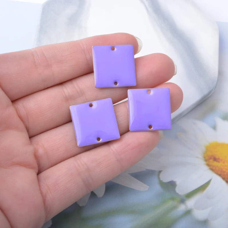 10 Stück Kupfer-Zweiseitige Emaille-Quadrat-Anhänger-Verbinder für Halsketten, Armbänder, Schlüsselanhänger, DIY-Schmuck und Ohrringherstellung – Detail 6