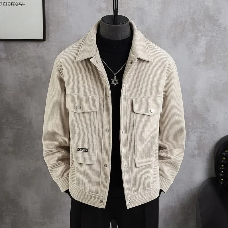 

Men's Casual Corduroy Jacket With Front Pockets Turn Down Collar Single Breasted Design For Daily Wear Spring And Autumn Season