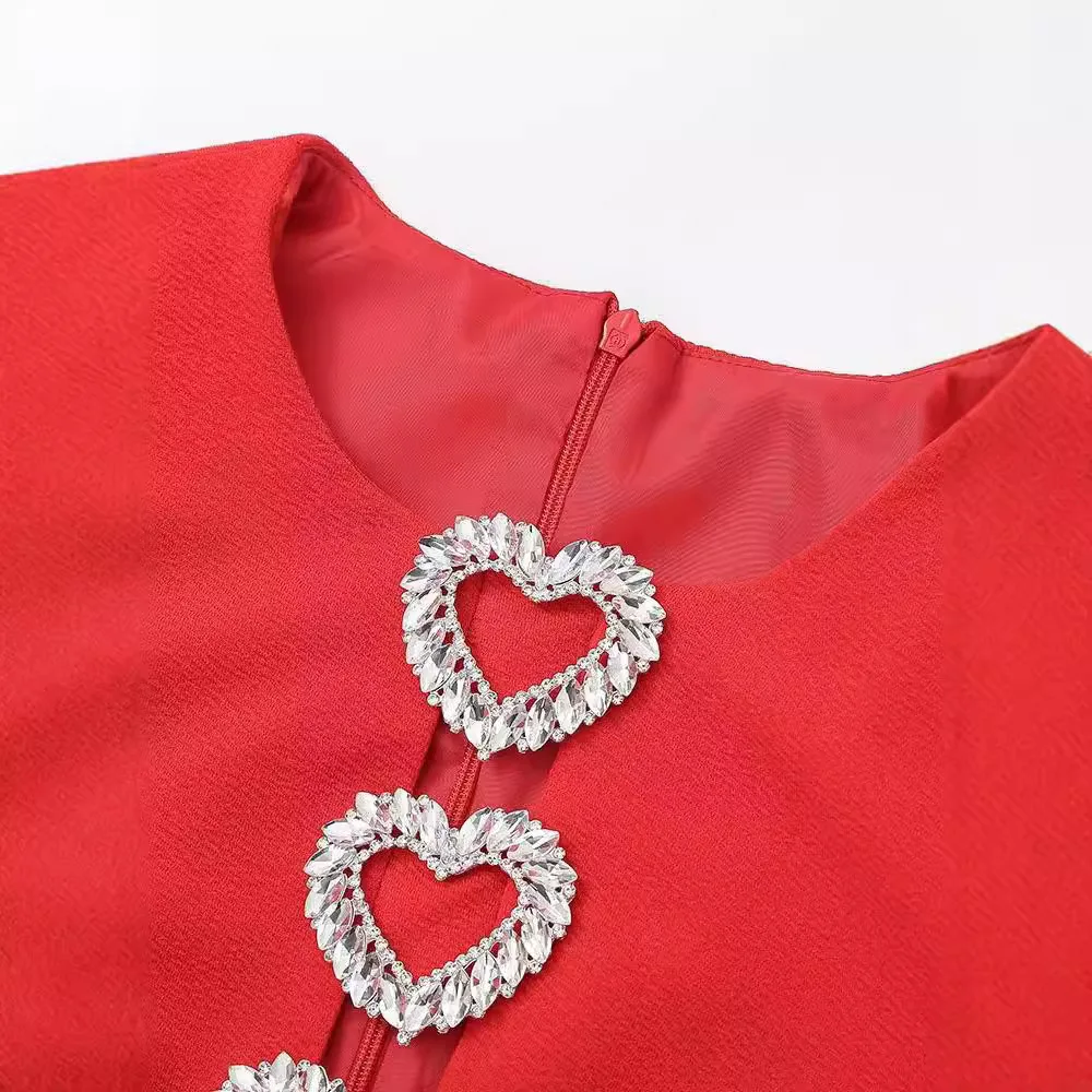 Robe de soirée sexy en métal pour femmes, évider, manches courtes bouffantes, mini robes rouges minces, robes de soirée élégantes pour dames, mode 2024