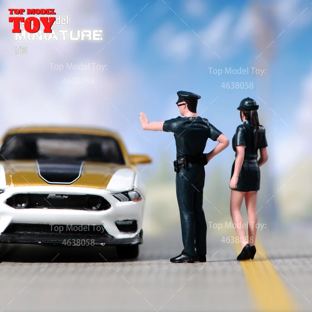 Bemalte Miniaturen im Maßstab 1:64, funktionierendes amerikanisches Polizei-Stopp-Auto, Onkel, männlich-weibliche Szene, Figurenmodell für Auto, Fahrzeuge, dekorieren