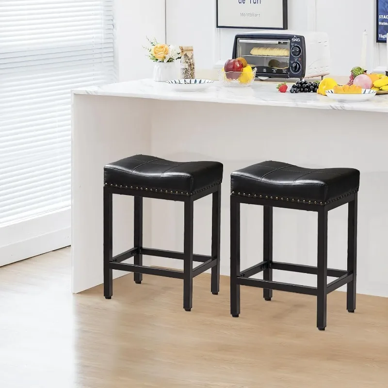 

24 inch Bar Stools Set of 2, Upholstered Modern Counter Height Bar Stools for Kitchen Island Modern PU Leather Sadless Stools