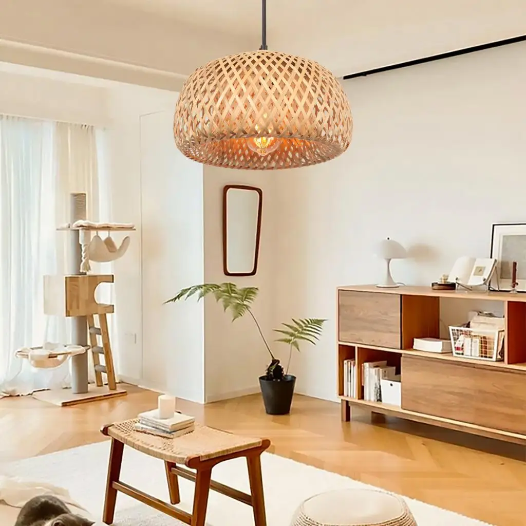 

Bamboo Lantern Retro Pendant Lamp Natural Rattan Wicker E27 LED Chandeliers Hand-Woven Lampshade Lighting Fixture Hanging Light