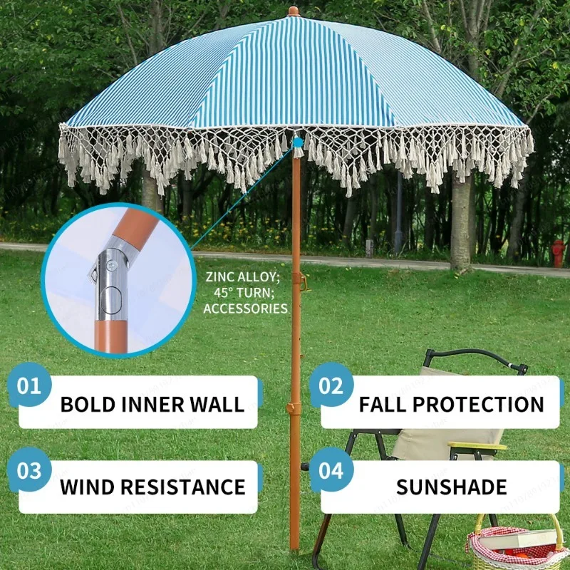 Seaside Resort Beach Courtyard Tassel Umbrella Pool Sun Protection Terrace Parasol