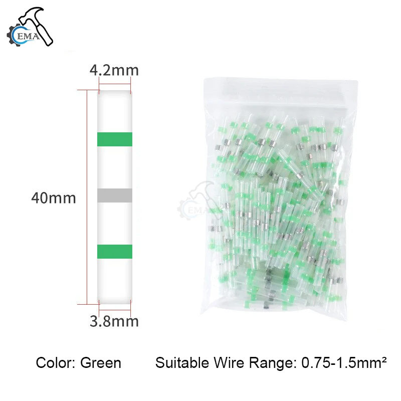 100/200PCS Schrumpf Anschlüsse Hülse Rohr Terminals Elektrische Butt Splice Draht Stecker Splice Solder Isolierte Kabel