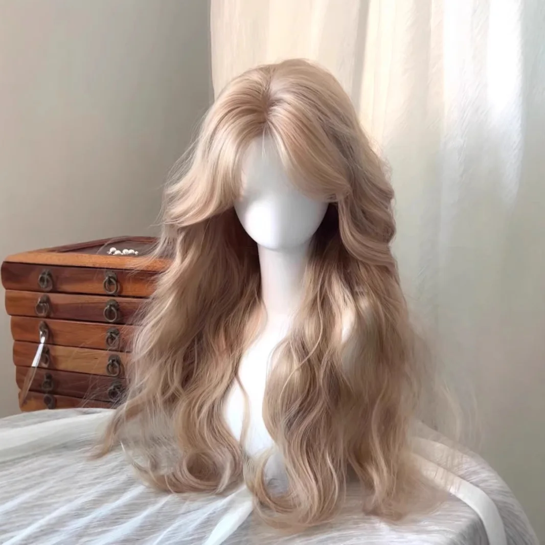 Synthetic Fashion Wig Long Cream Barbie Blonde Middle Part Elegant Milk Gold Egg Curl Cosplay Daily Wear Heat Resistant Fiber