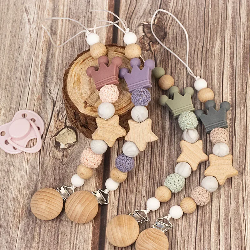 Custom Name Wooden Personalized Baby Pacifier Chain Silicone Bead Dummy Nipple Holder Guard Teether Pendant  Newborn Gift Stuff