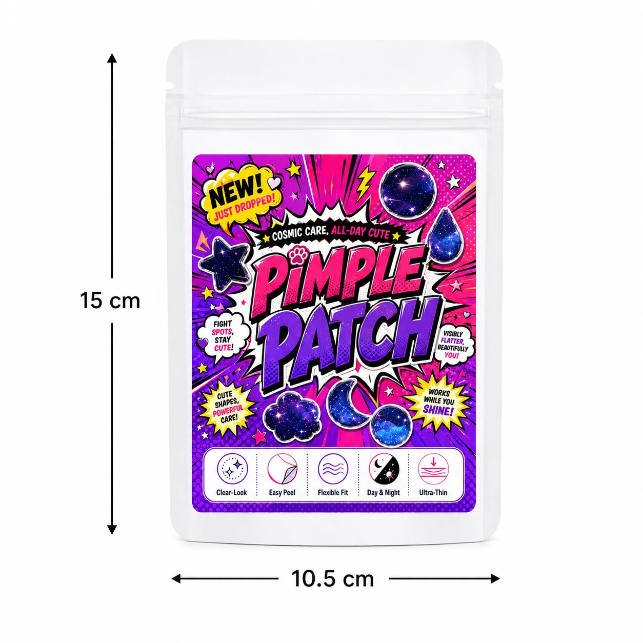 150/300/600 Pcs Cosmic Moon Star Cloud Pimple Patches, Ultra-Thin Spot Covers for Fresh Clear-Look Care view 2