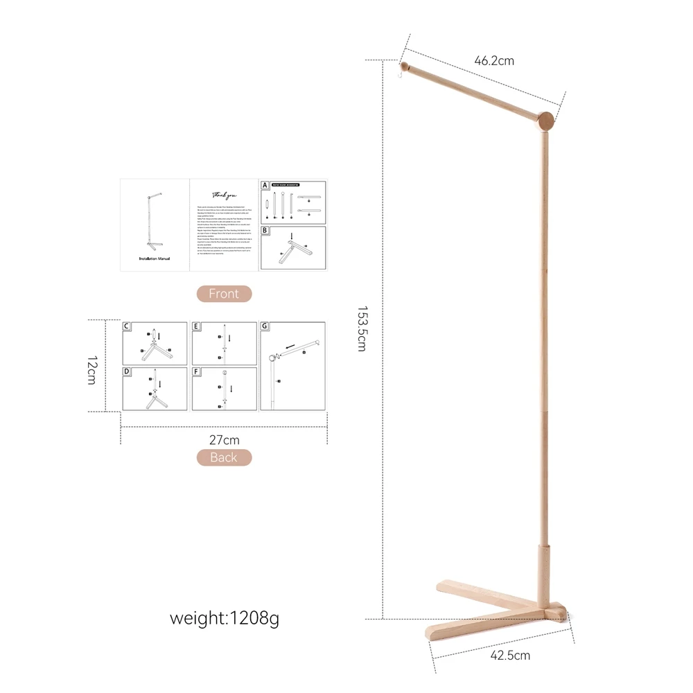 Support de meuble de berceau en bois pour lit de bébé, support de cloche autoportant avec hochets, décor de pépinière sûr et robuste pour nouveau-né de 0 à 12 mois