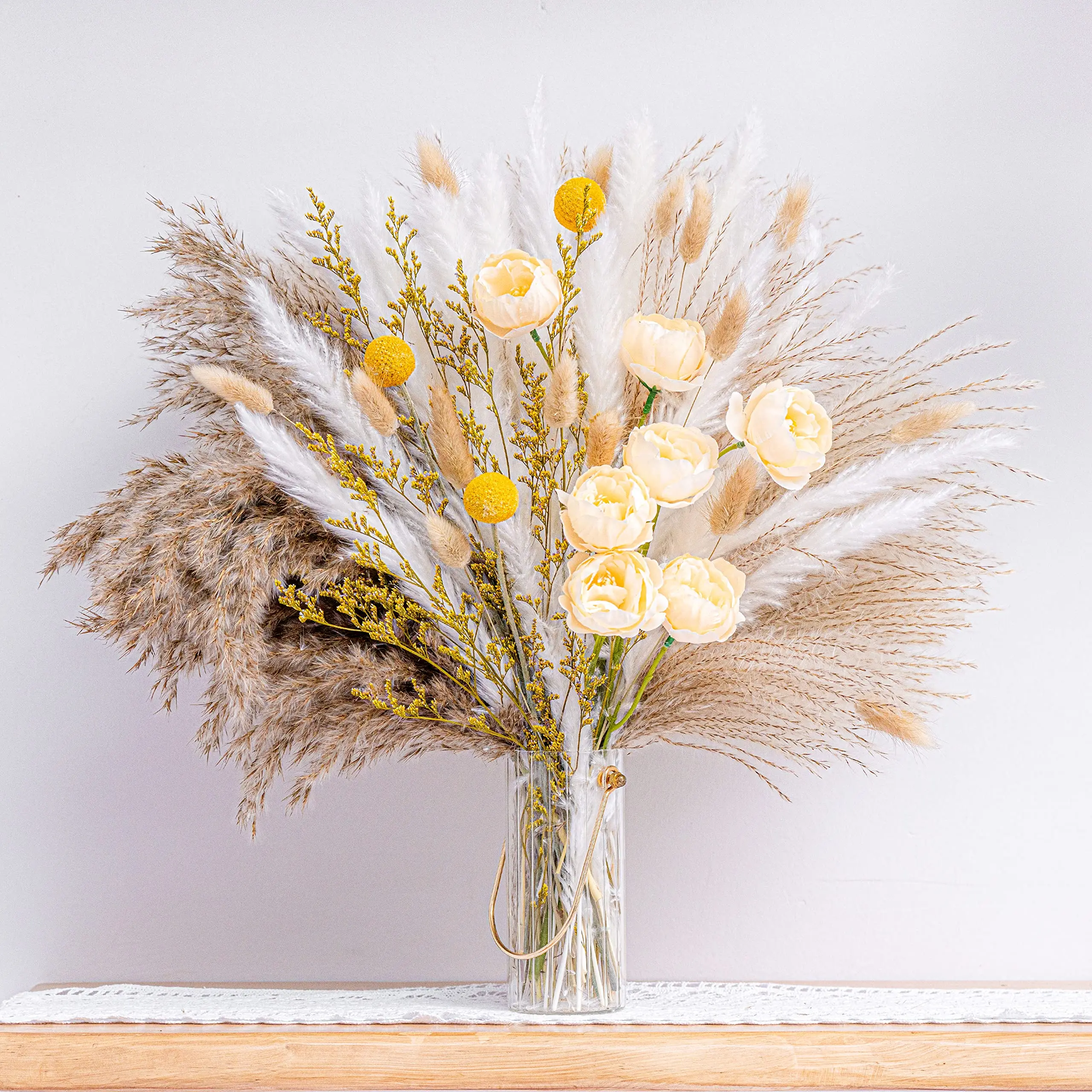 

94PCS Natural Pampas Grass Artificial Flowers Bouquet Boho Home Decor DIY Rustic Trendy Minimalist Farmhouse Room Wedding Decor