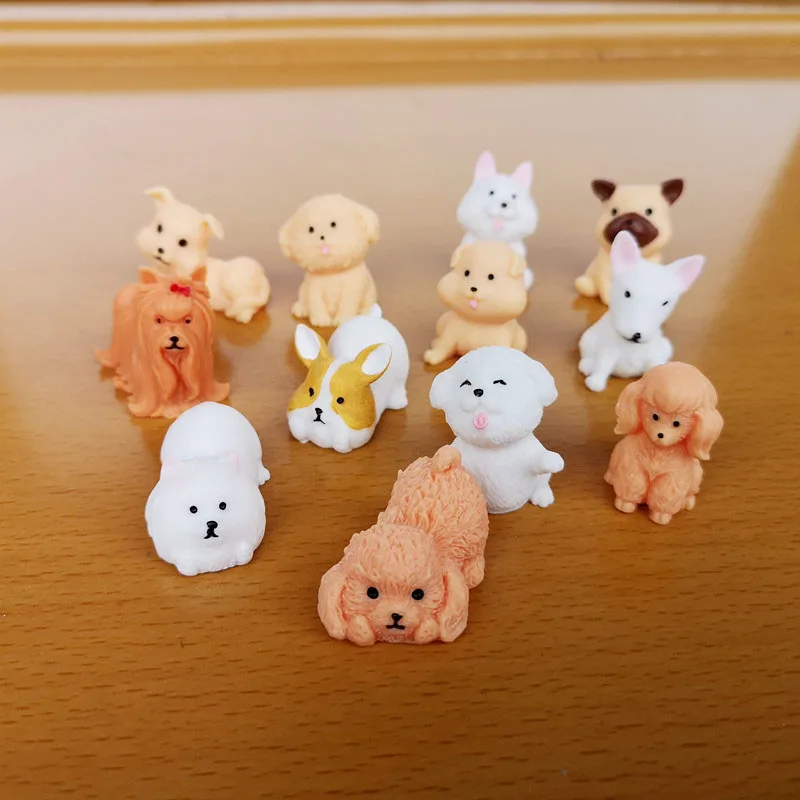 12pc Cute Small Dog Puppy Animal Decoration Resin Craft Miniature Figure Tiny for Bonsai Microlandscape Fairy Garden Decor