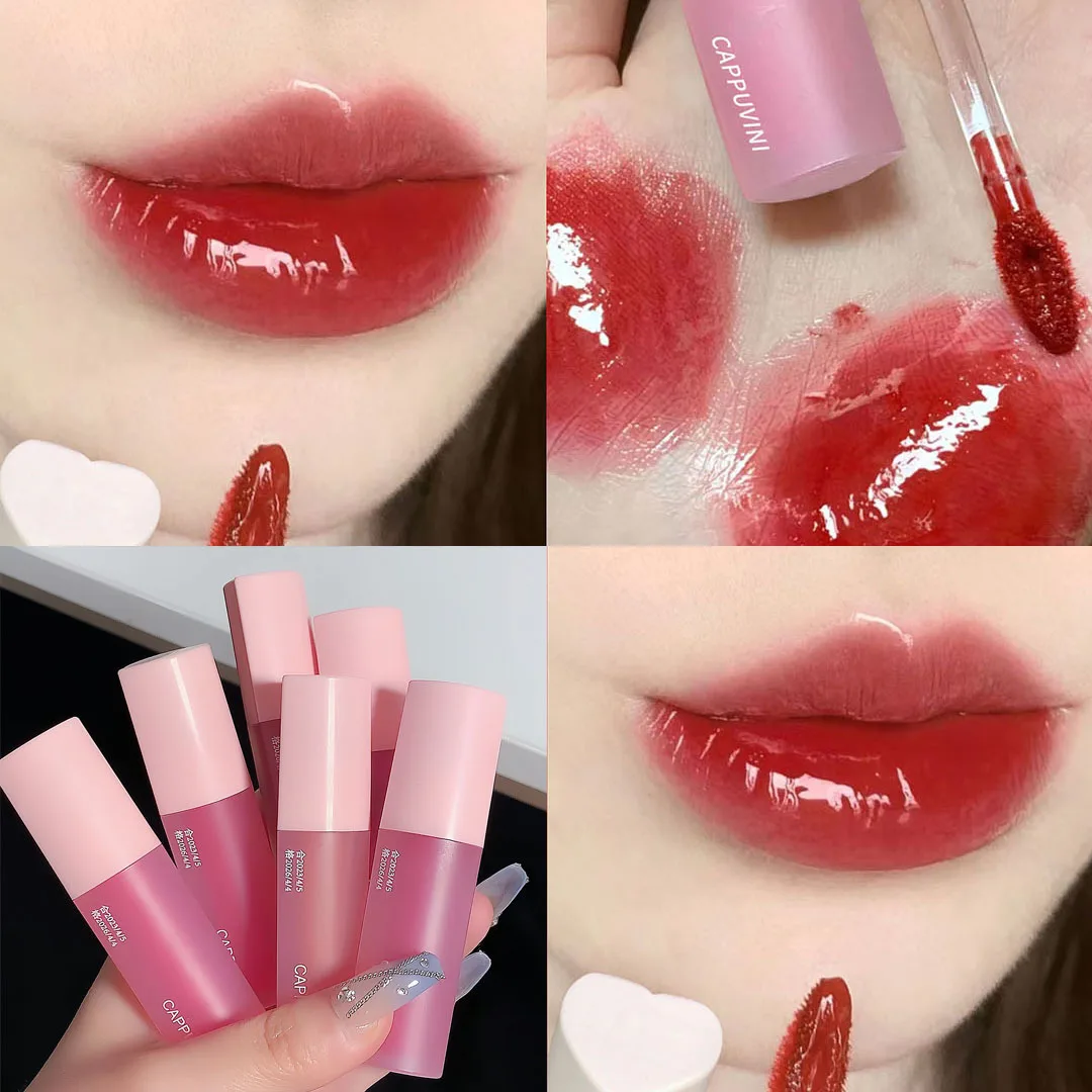 รูปหัวใจสีชมพู Lip Glaze Mirror ลิปสติกให้ความชุ่มชื้นยาวนานเงาเซ็กซี่ Lip Tint แก้วสีแดงหญิง Plumper แต่งหน้า