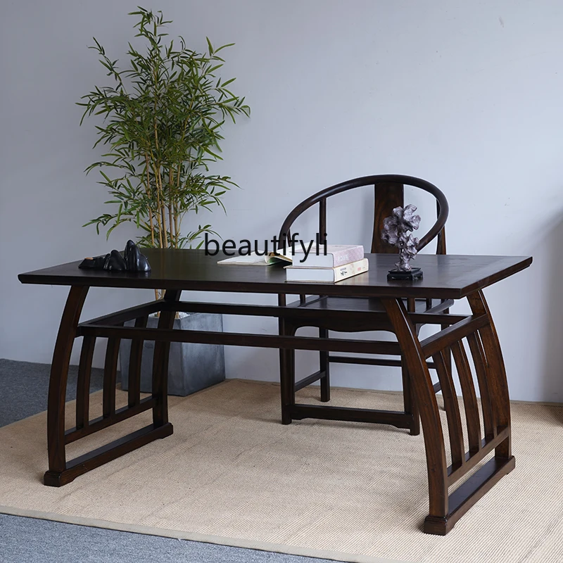 New Chinese Style Solid Wood Desk Simple Zen Writing Calligraphy Table Antique Elm Painting Table Tea Table