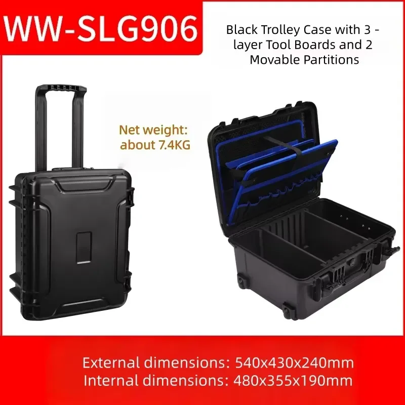 Portable ABS Plastic Tool Box Shockproof Moisture Proof Equipment Case With Wheels Heavy Duty Storage Trolley For Instruments