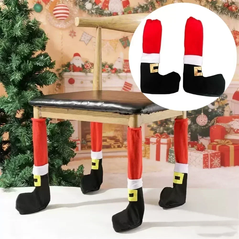 1/4pcs Christmas Chair Leg Covers Floor Protectors Elastic Furniture Socks Polyester Holiday Party Home Decor Table Leg Sleeve