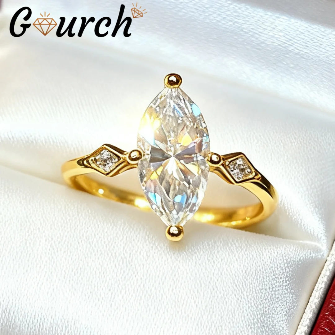 

Gourch Marquise Cut 6*12mm 2ct Moissanite Ring S925 Sterling Silver for Women Gold Plated Wedding Fine jewelry Gifts