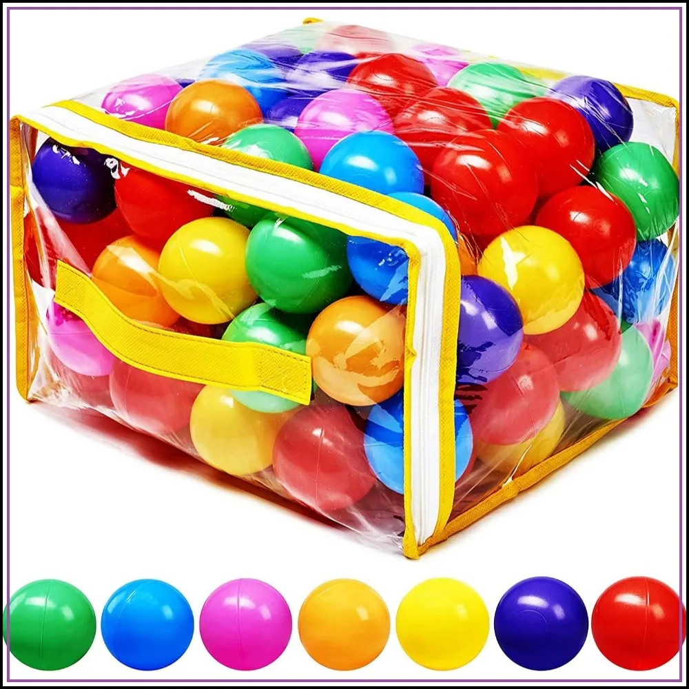 

BPA-Free Crush Proof Ball Pit Balls - 7 Bright Colors in Reusable Storage Bag
