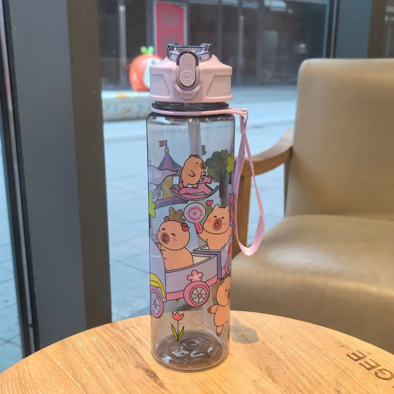 

800ml Large-Capacity Capybara Sports Water Bottle With Straw Cute Leak-Proof Portable Cup For School Outdoor Travel