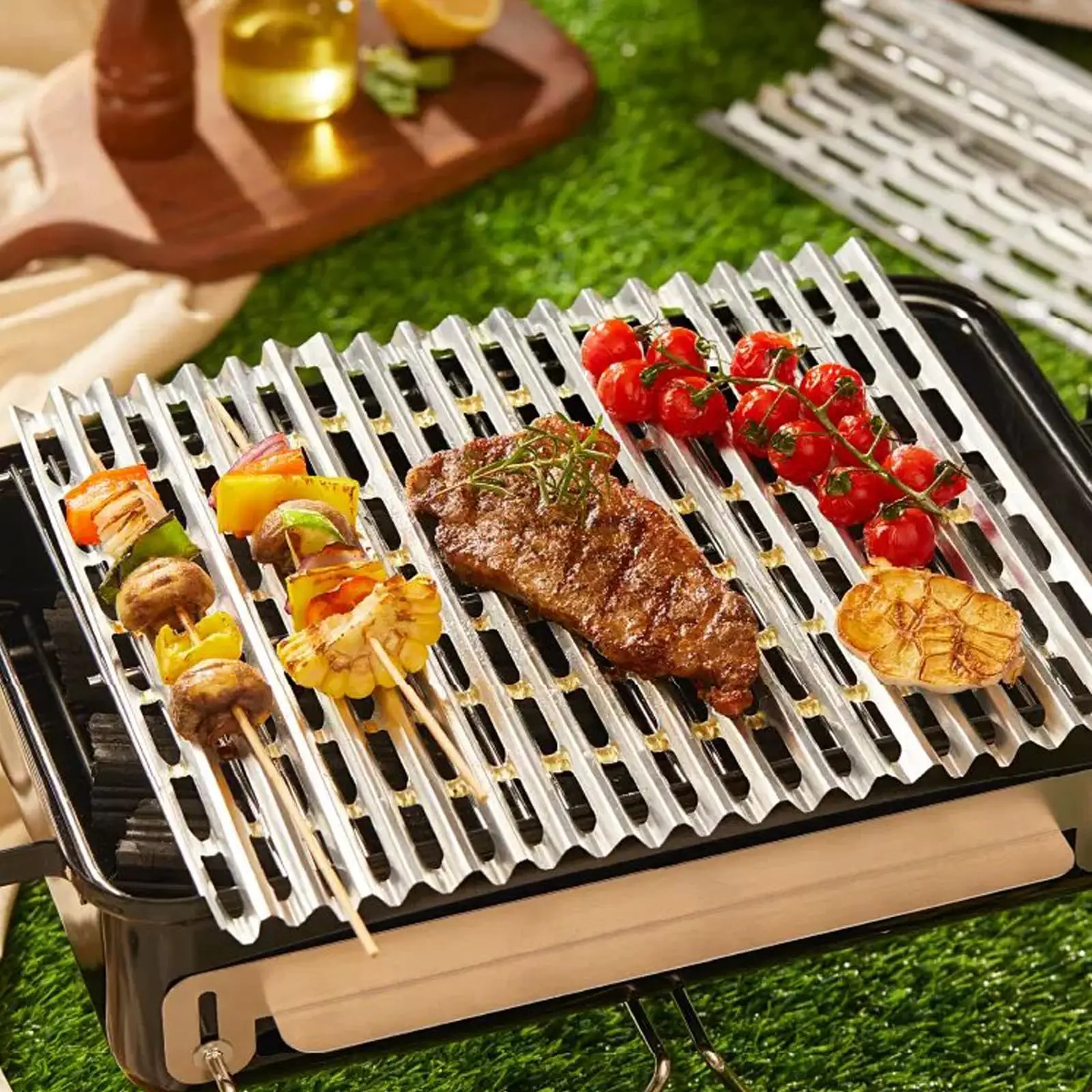 

10 упаковок одноразовых алюминиевых вкладышей для барбекю, одноразовые решетки для гриля 30x50 см, гриль для овощей и мяса для наружного гриля