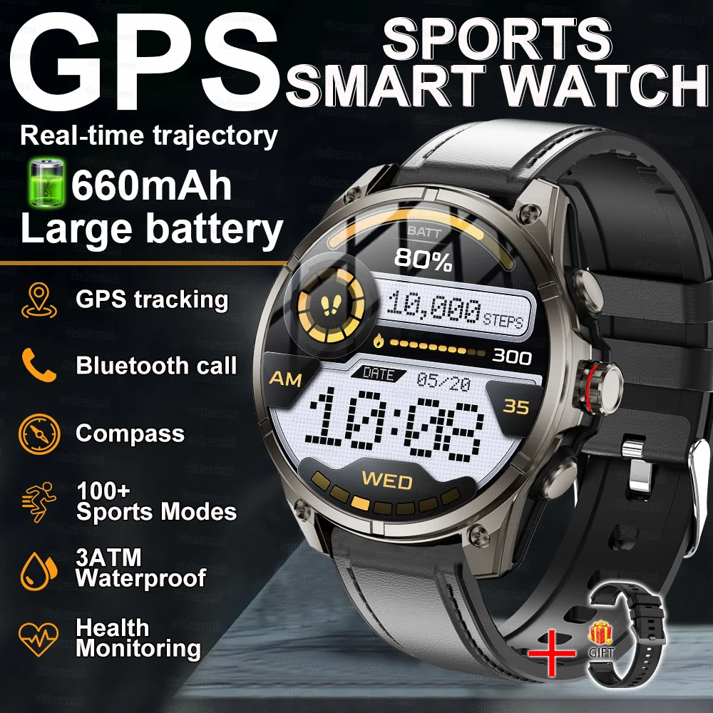 GUHUAVMI Neue Herren-Sport-Smartwatch, 50 Meter tief, wasserdicht, 1,43 Zoll AMOLED-Bildschirm, Gesundheitsüberwachung, Bluetooth-Anrufarmband 9