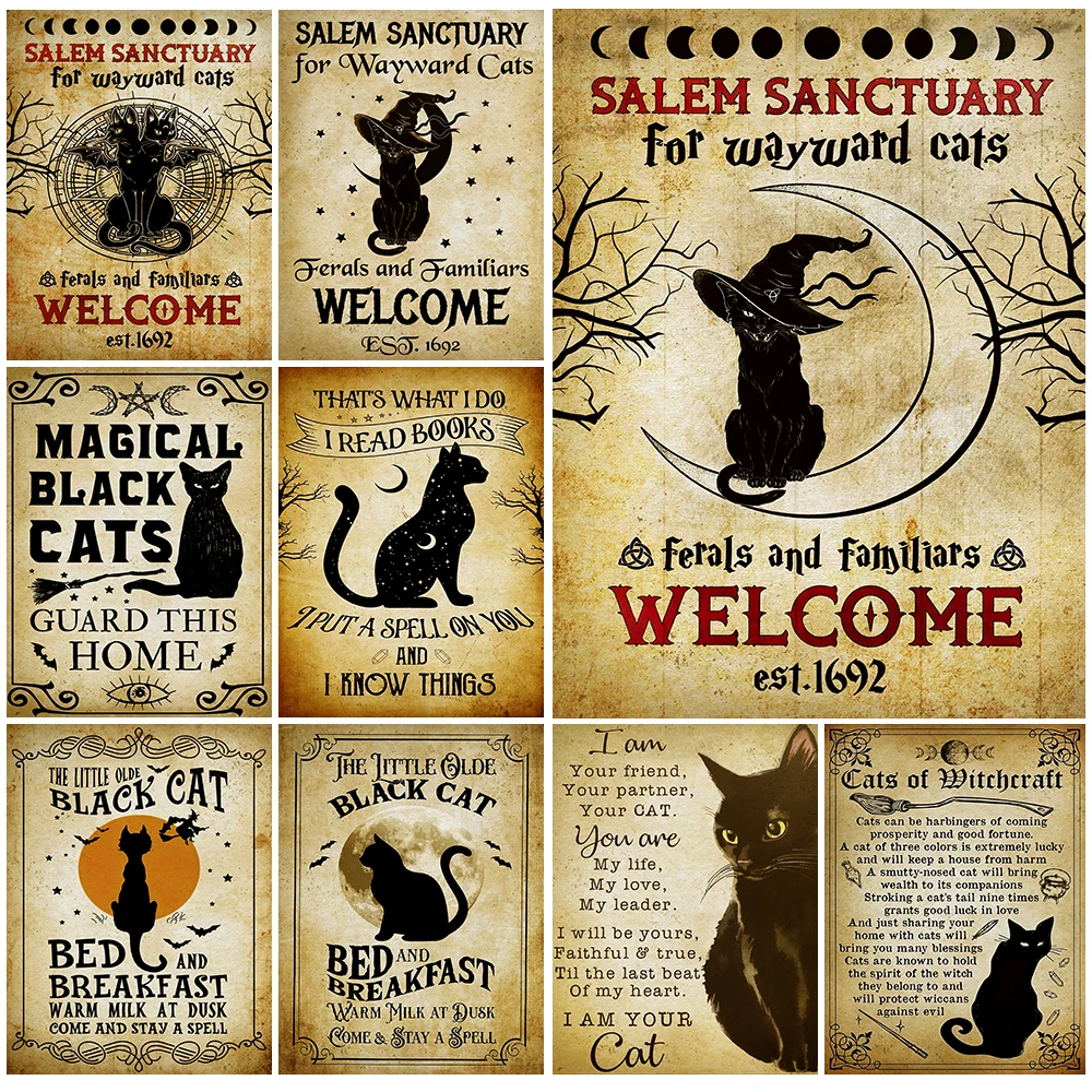 Witch's House Rules Poster Retro Wall Art Canvas Painting Salem Magic Black Cat Witch Territory Art Poster And Prints Home Decor