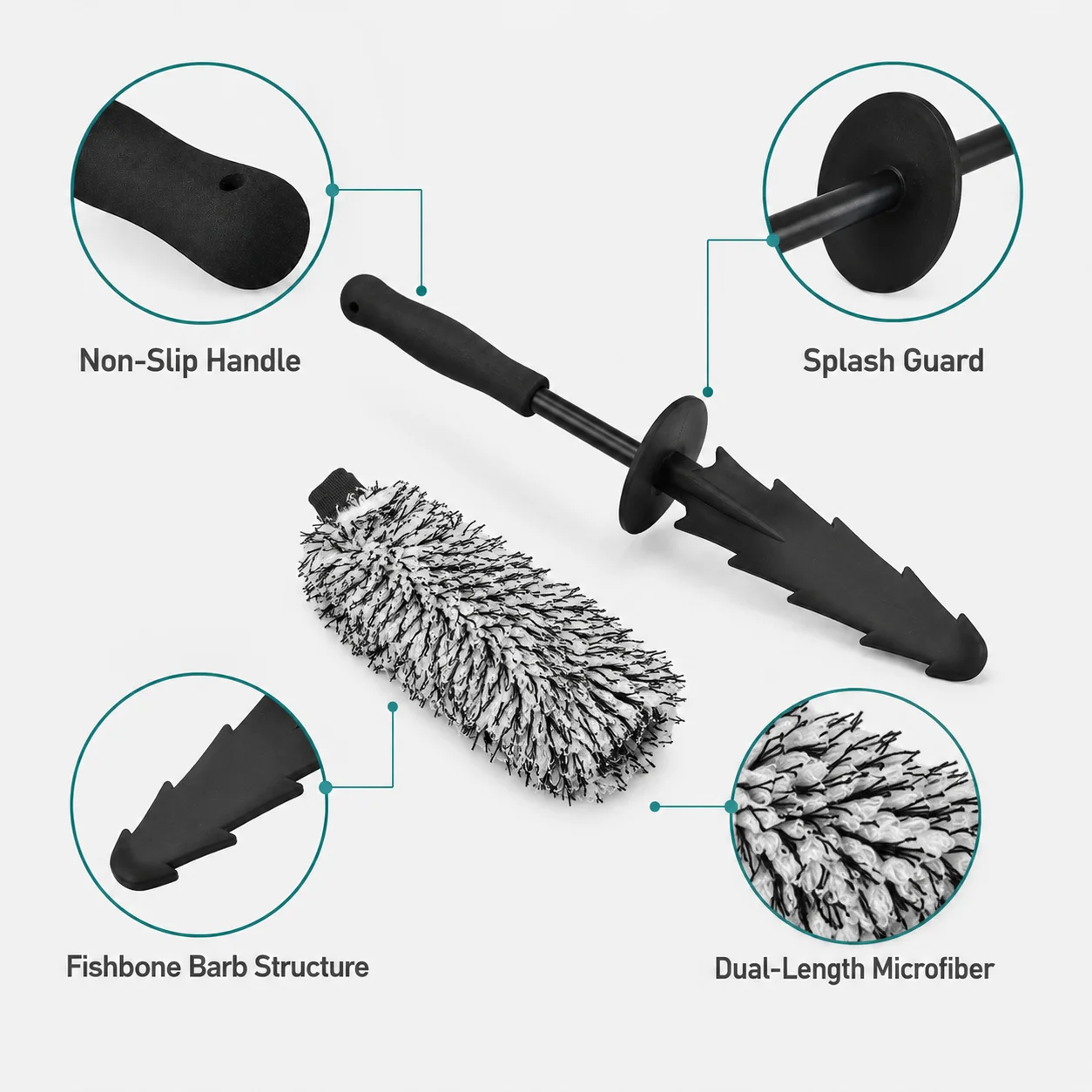 Auto-Wasch-Mikrofaser-Radbürste mit rutschfestem Griff, ultraweiche Reinigungshandschuhe für Felgen, Speichen, Radkasten und Reifenreinigungswerkzeug – Detail 5