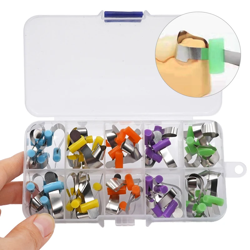 50pcs Dental Orthodontic Forming Sheet Sectional Contoured Metal Matrices with Positioning Dentist Material for Adult/Children