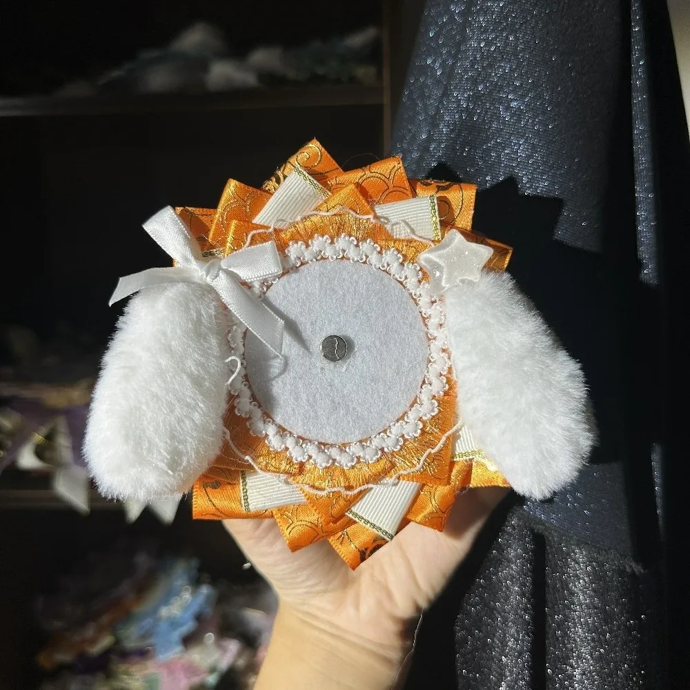 

Ribbon Lace Itabag Badge Holder Handmade Pins Display Lolita Badges Holder Cute DIY Dog Ear Badge Rosette Base Tray Teen Girls