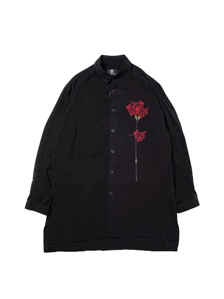 Dianthus Caryophyllus Print Shirt Dark Style YAMAMOTO-Style Homme Men Shirts For Man'S Clothing Unisex Shirt For Women