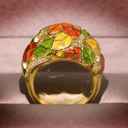 Milangirl Creative ring female European and American Retro color enamel ring exaggerated flower ring jewelry