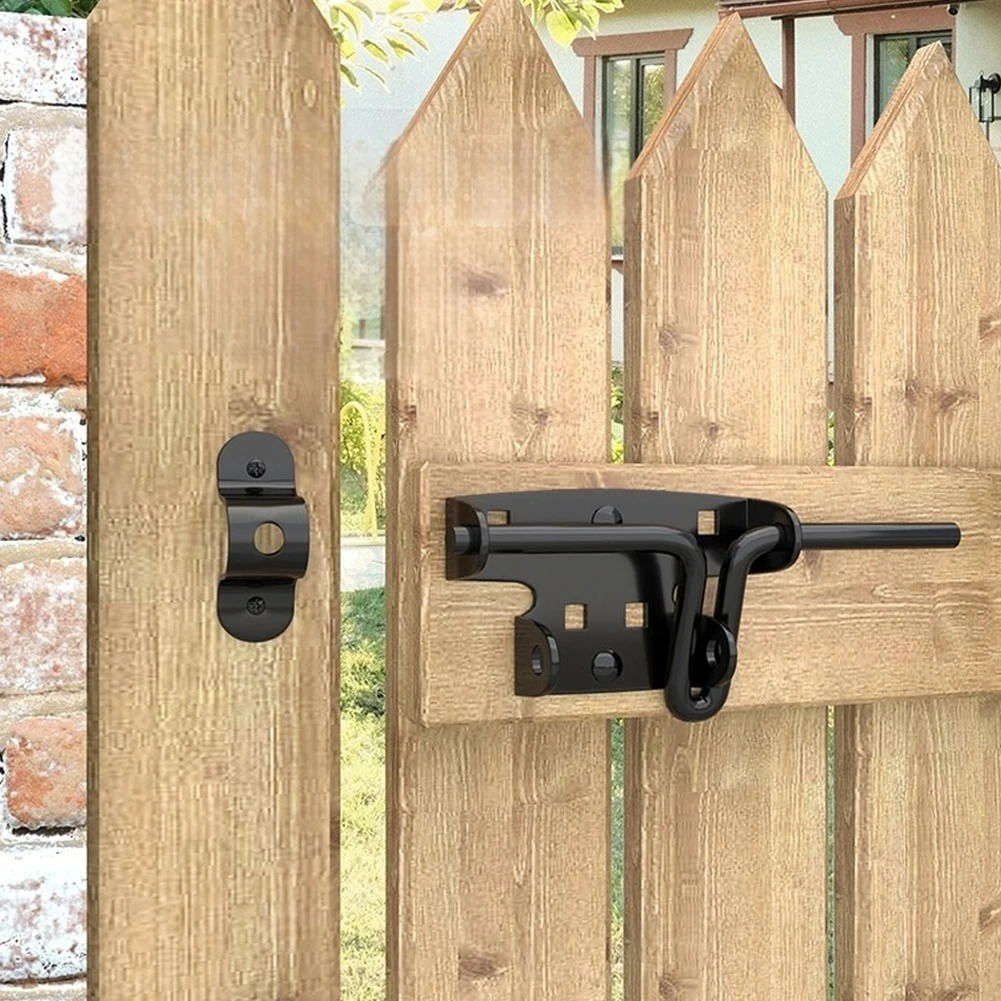 Garden Shed Locks Black Sliding Latch Bolt Sturdy Iron Construction Minimalist Black Style Wear Resistant Coating
